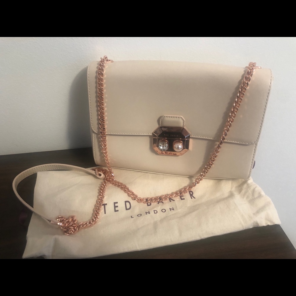 Ted Baker Blush Clutch with rose gold/gold chain.